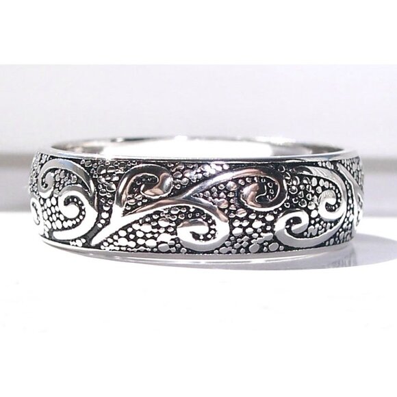 Scrolls Swirls Band Ring 6.5 mm Wide 925 Sterling Silver Women's Thumb Ring - Picture 2 of 14